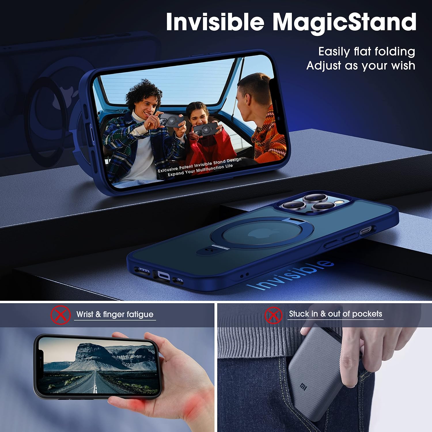CASEKOO Designed for iPhone 12 Pro Max Case with Magnetic Invisible Stand [Military Drop Protection] [Compatible with MagSafe] Shockproof Slim Translucent Matte Cases 6.7 Inch 2020, Blue