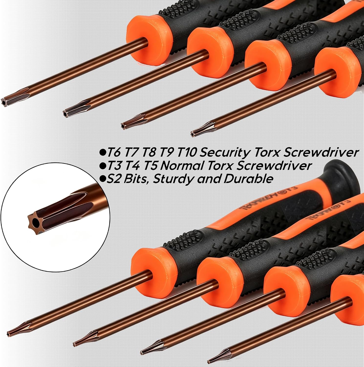 TEKPREM 8 in 1 Small Torx Screwdriver Set with T3 T4 T5 T6 T7 T8 T9 T10 Torx Security Bits,Complete Star Repair Kit for Apple,Macbook,Mac mini,Xbox one, Xbox360,PS3,PS4,PS5,Computer and Pocket Knives