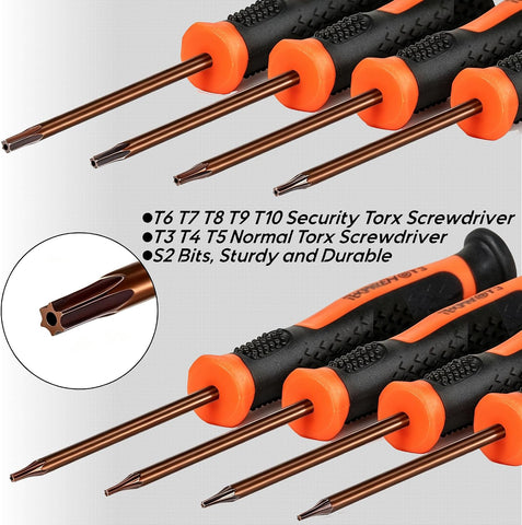 TEKPREM 8 in 1 Small Torx Screwdriver Set with T3 T4 T5 T6 T7 T8 T9 T10 Torx Security Bits,Complete Star Repair Kit for Apple,Macbook,Mac mini,Xbox one, Xbox360,PS3,PS4,PS5,Computer and Pocket Knives