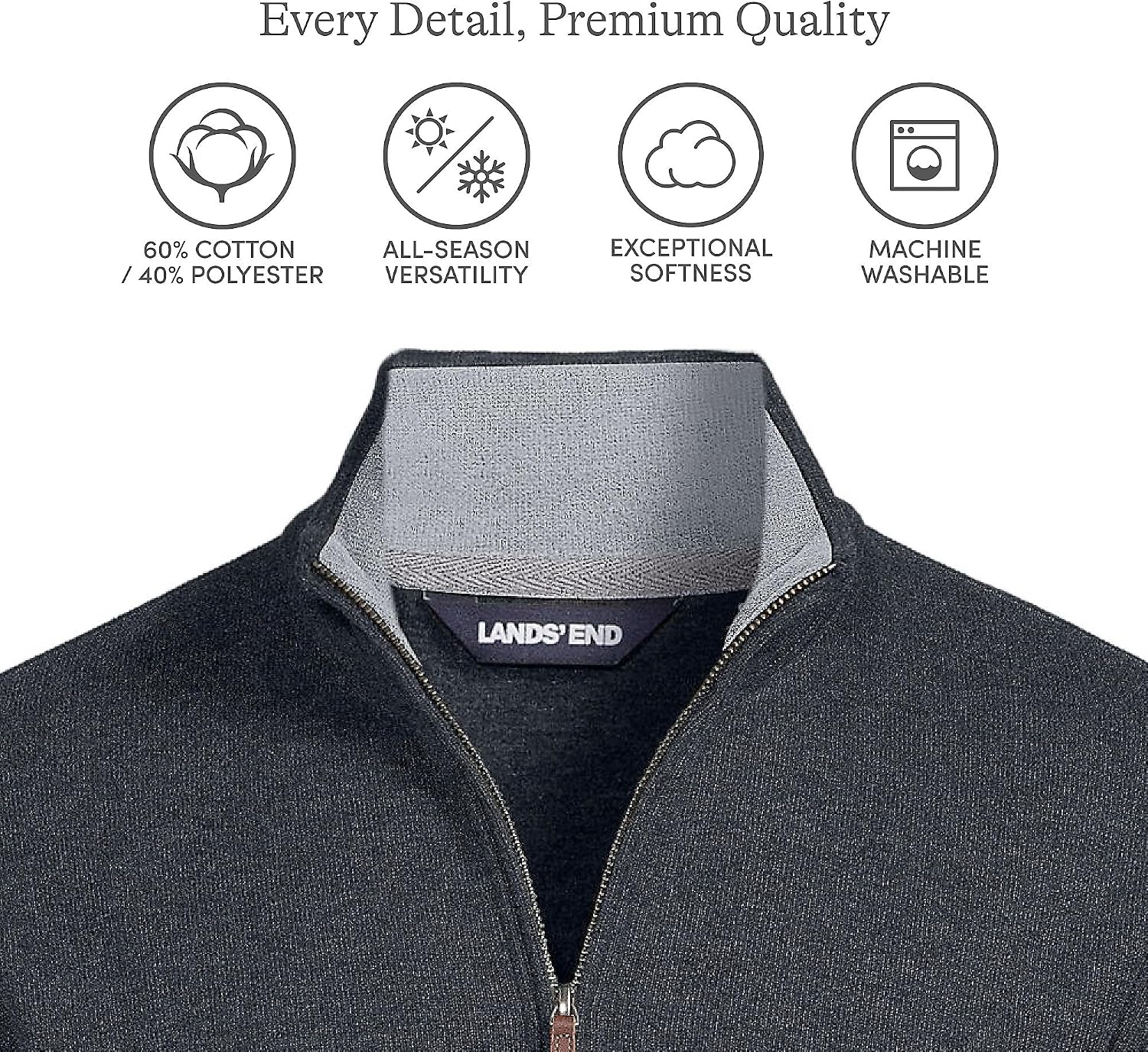 Lands' End Men's Quarter Zip Pullover Sweater