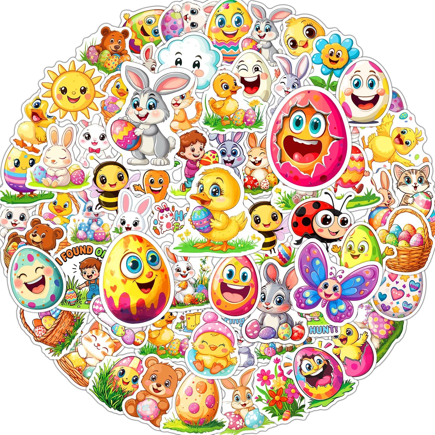 JCFIRE 100 PCS Easter Stickers for Kids, Waterproof Vinyl Cute Bunny & Egg Decals, Ultimate Easter Basket Stuffers for Toddlers, Teens, Boys & Girls, Egg Fillers, Party Favors, Crafts & Decorations