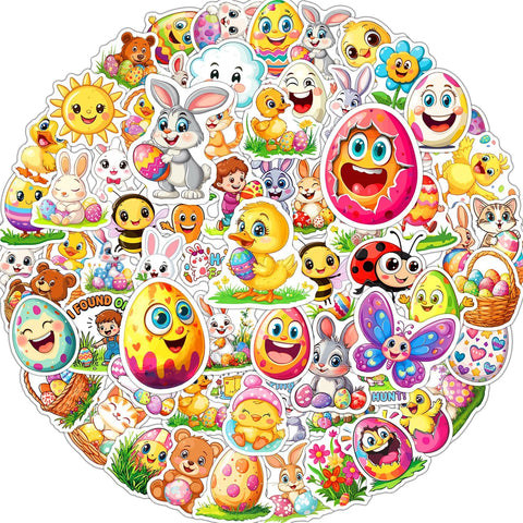 JCFIRE 100 PCS Easter Stickers for Kids, Waterproof Vinyl Cute Bunny & Egg Decals, Ultimate Easter Basket Stuffers for Toddlers, Teens, Boys & Girls, Egg Fillers, Party Favors, Crafts & Decorations