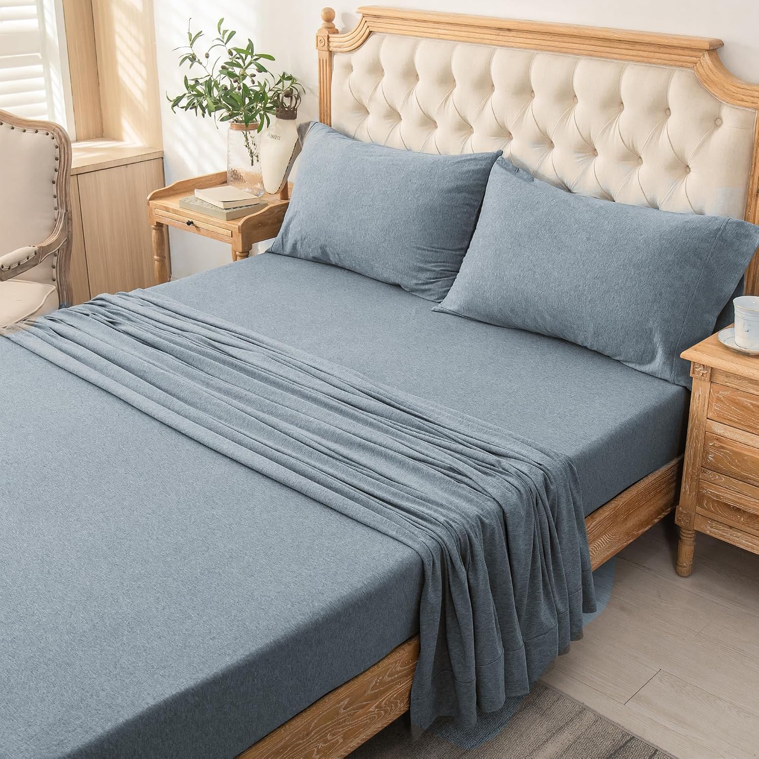 PURE ERA Jersey Knit Sheet Set Heather Blueish Grey California King