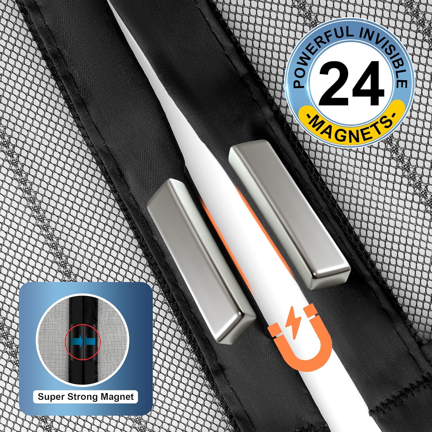 METAONLY Magnetic Screen Door Mesh, Works for Patio, Sliding Door, Keeps Bug Mosquito Out, Fresh Air Flow, Fits 36" x 80" Door - Curtain Size 38" x 82", Black with Stay-Open Straps