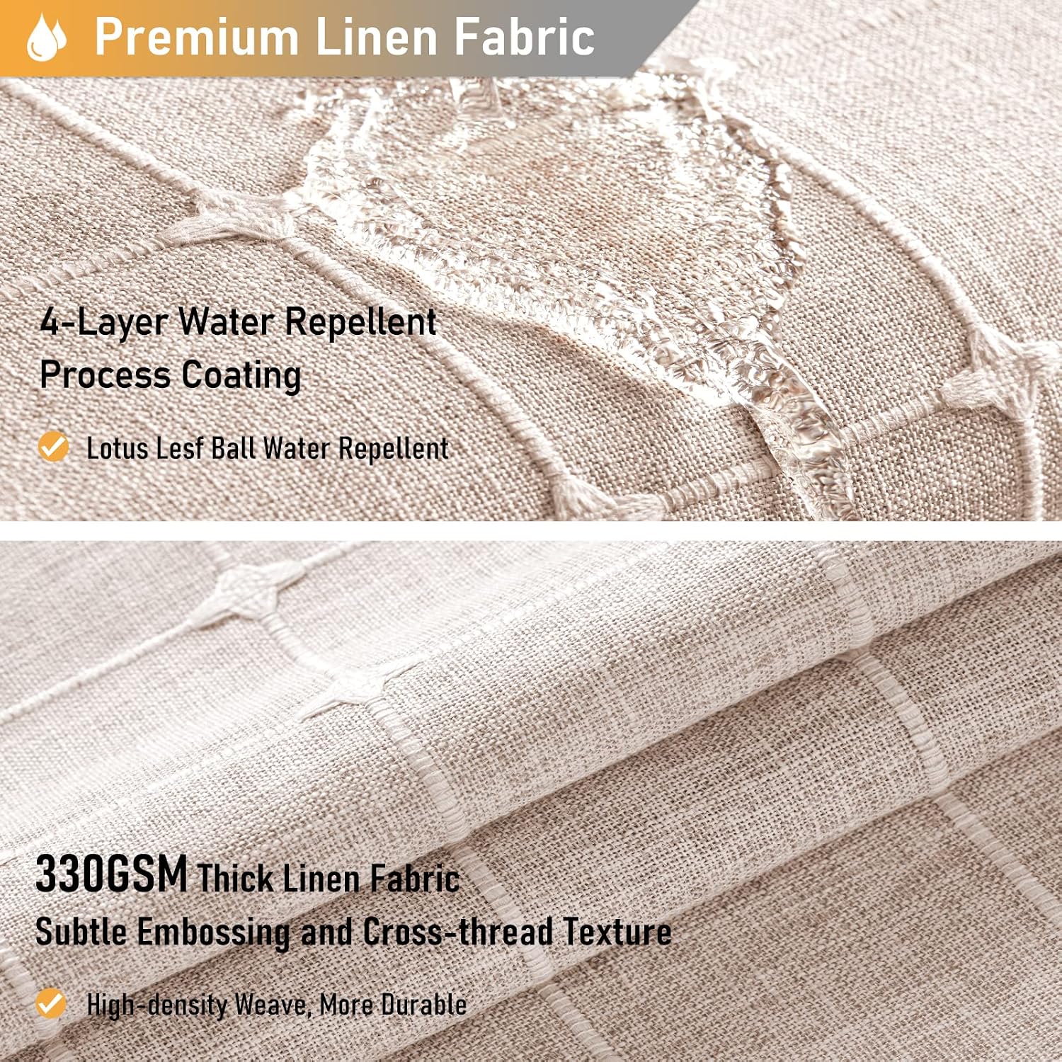 BTTN Taupe Boho Farmhouse Linen Heavy Duty Shower Curtain Set, 72x72, Tan