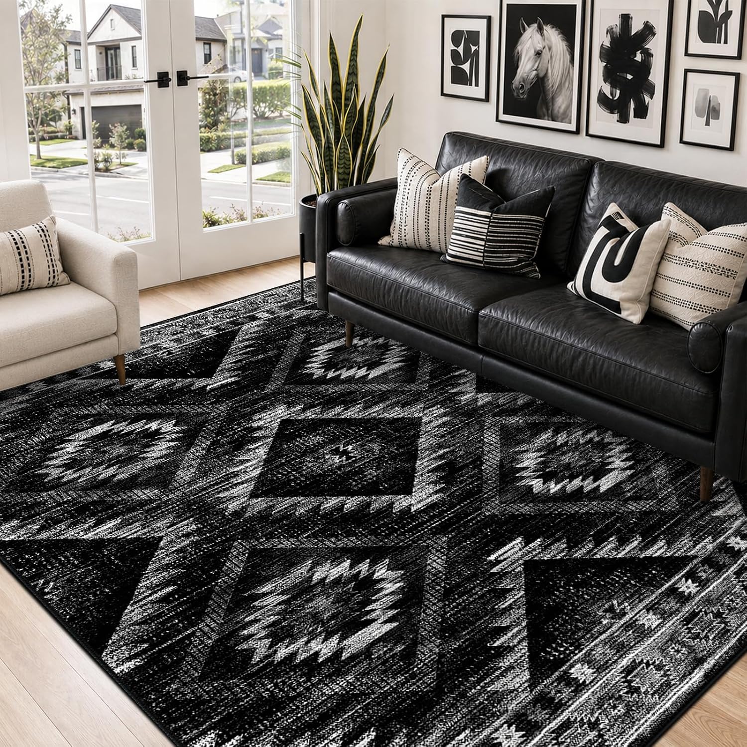 BESTSWEETIE 6'x9' Washable Area Rug for Living Room Bedroom Black