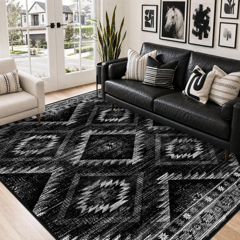 BESTSWEETIE 6'x9' Washable Area Rug for Living Room Bedroom Black