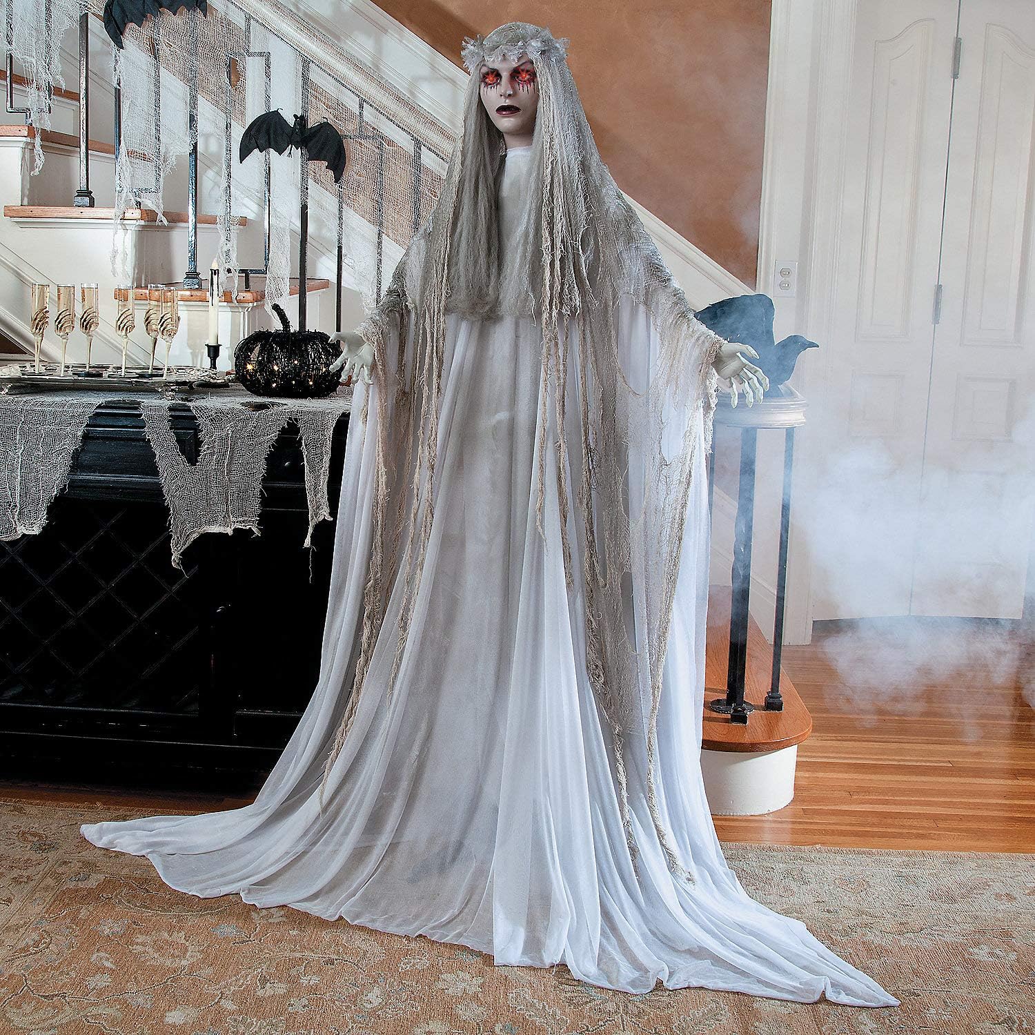 Fun Express Spooky Standing Ghost Girl Animated Halloween Decoration, 5.7ft