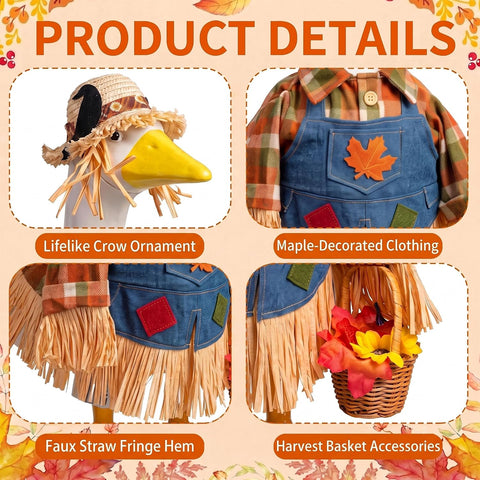 Fall Scarecrow Porch Goose Outfits Fits 23" Yard Outdoor Patio Goose Statue