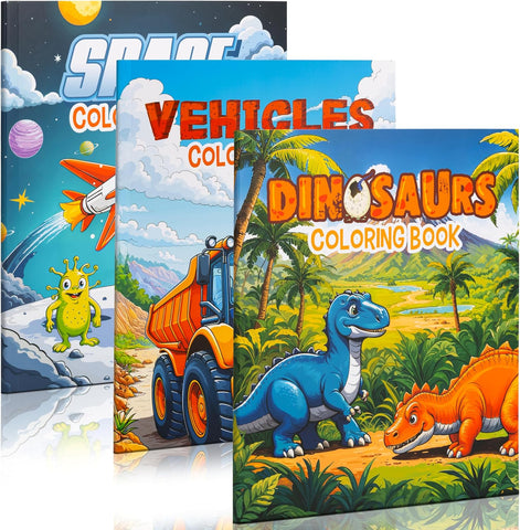 ZICOTO Fun Coloring Books for Kids Set of 3 - Dinosaur, Space & Trucks