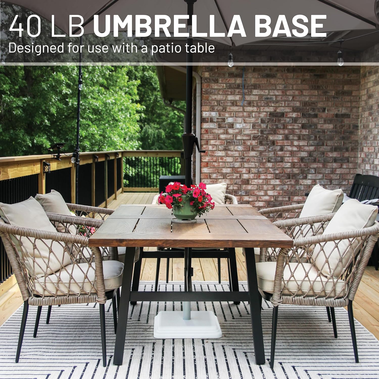 US Weight 40lb Outdoor Umbrella Base - Use with Patio Table - White