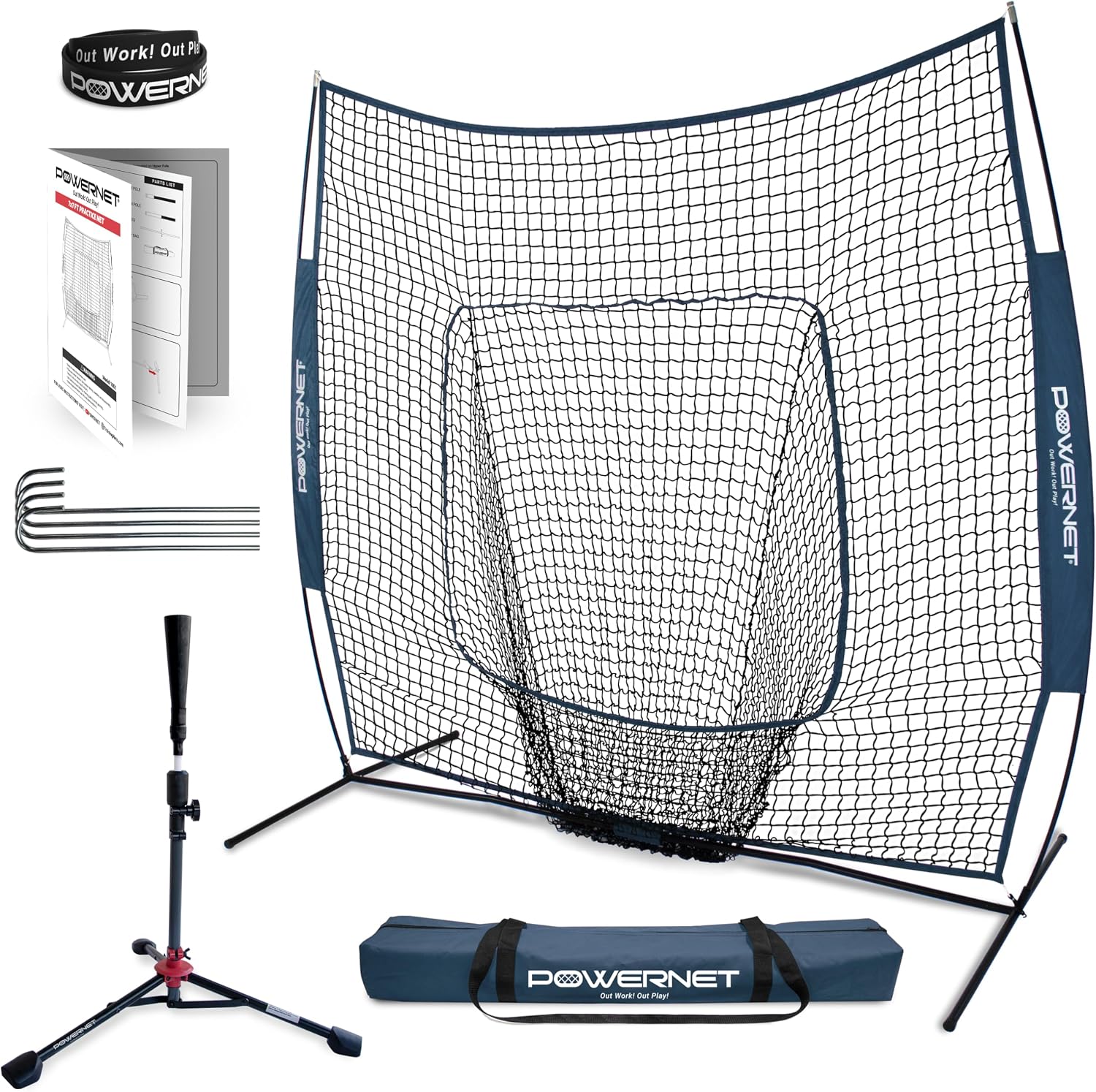 PowerNet Baseball Softball Practice Net 7x7 with Baseball Accessories for Practice Pitching, Batting & Fielding, Ball Caddy, Weighted Baseballs, Tee