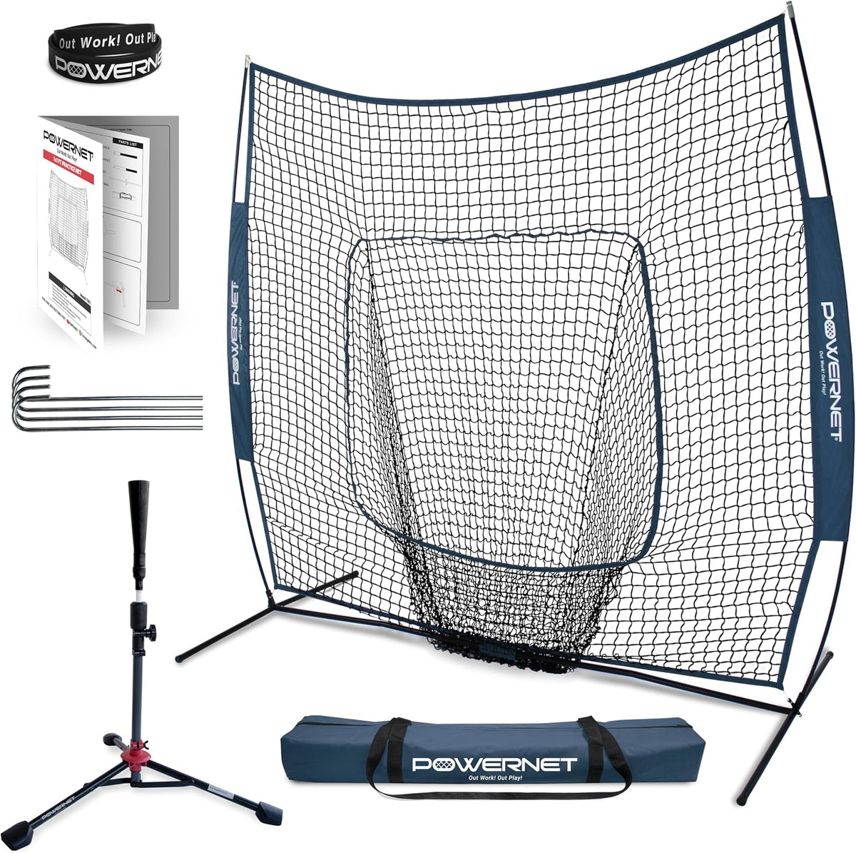 PowerNet Baseball Softball Practice Net 7x7 with Baseball Accessories for Practice Pitching, Batting & Fielding, Ball Caddy, Weighted Baseballs, Tee