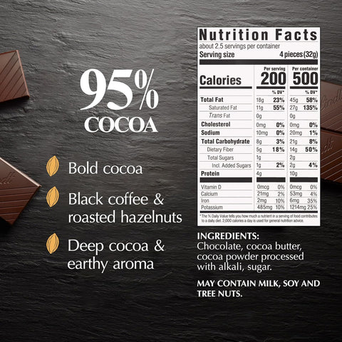Lindt EXCELLENCE 95% Cocoa Dark Chocolate Candy Bar, 2.8 oz., 12 Pack