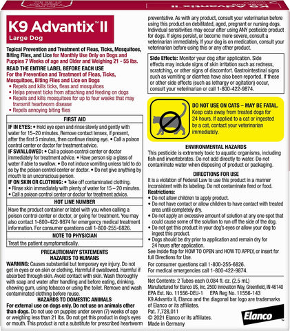 K9 Advantix II Large Dog Vet-Recommended Flea, Tick & Mosquito Treatment & Prevention | Dogs 21-55 lbs. | 2-Mo Supply (Packaging may vary)