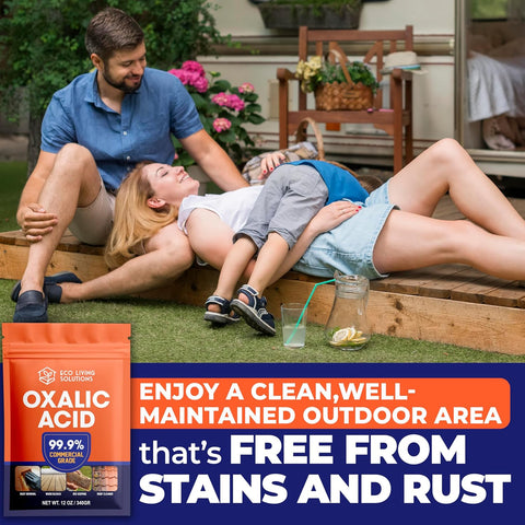 ECO LIVING SOLUTIONS Oxalic Acid 99.9% Deck Stain Remover & Wood Stain Remover | Metal Cleaning & Rust Stain Removal - 12 Oz