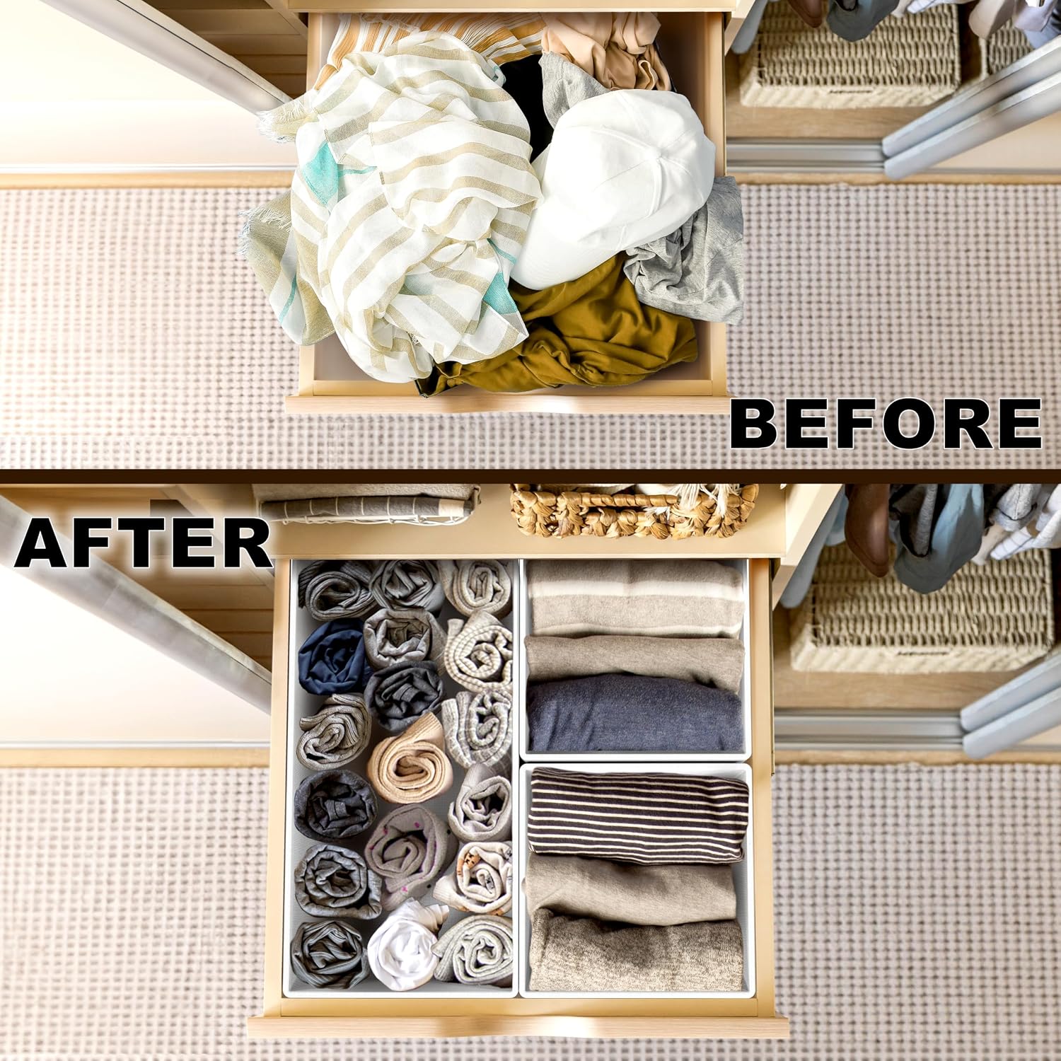 Simple Houseware Underwear Drawer Organizer, Set of 6, Gray