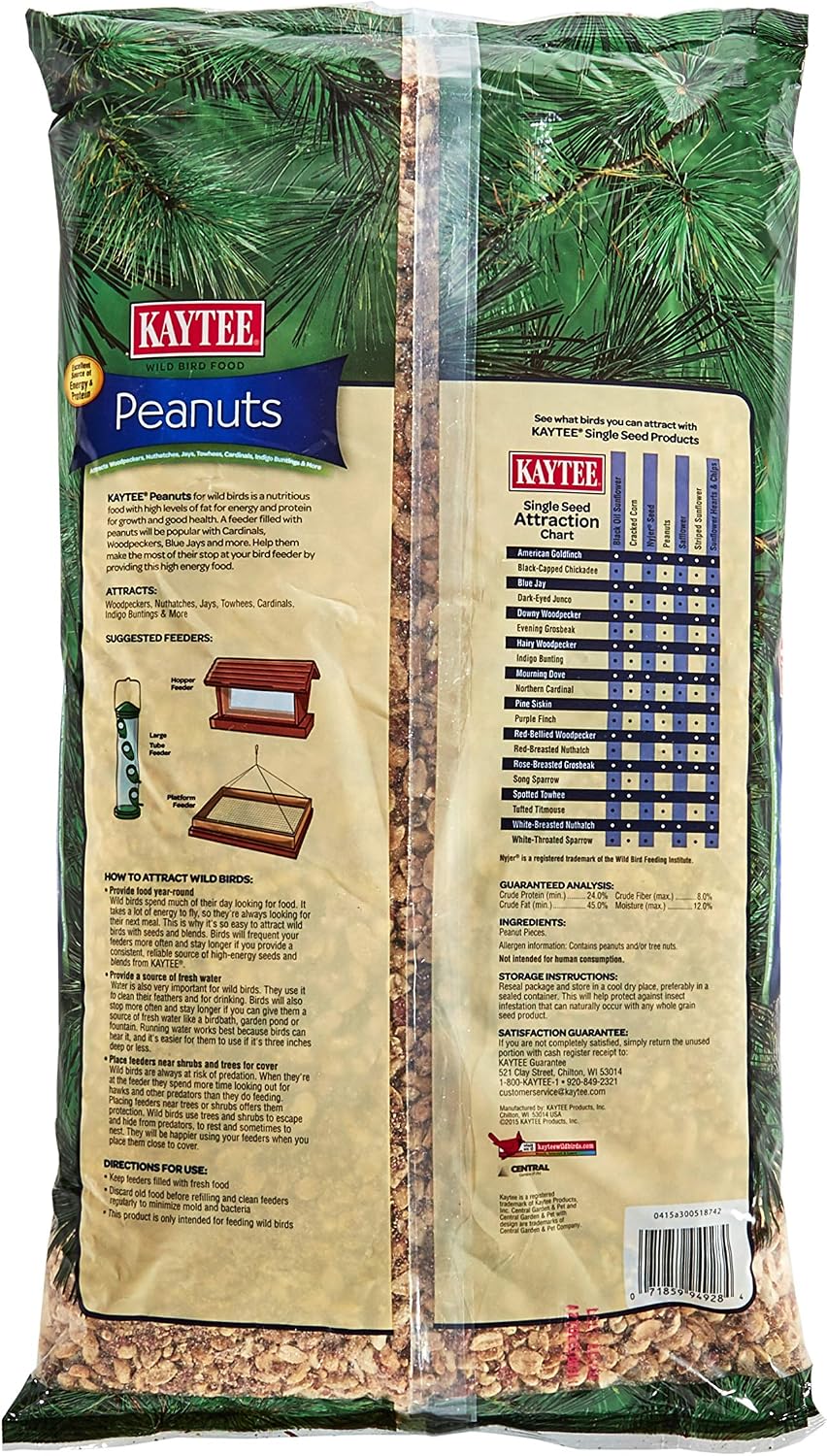 Kaytee Shelled Peanuts for Woodpeckers, Nuthatches, Jays, Towhees, Cardinals, Indigo Buntings & Other Wild Birds, 10 Pound (Pack of 2)