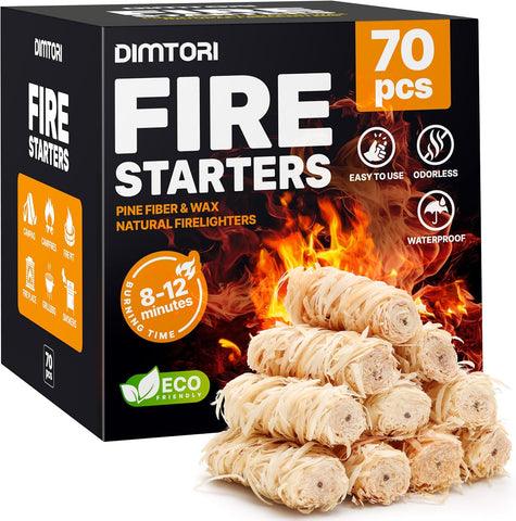 70 pcs Fire Starter - Natural Fire Starters for Campfires, Fire Pit, Pizza Oven, Fireplace, Smoker, BBQ, Pellet Stove & Wood - Fire Starters for Grill, Charcoal Starter