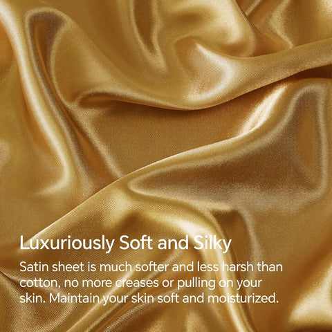 BEDELITE Satin Sheets Twin XL Size Bed Set, Gold, 3 Pieces