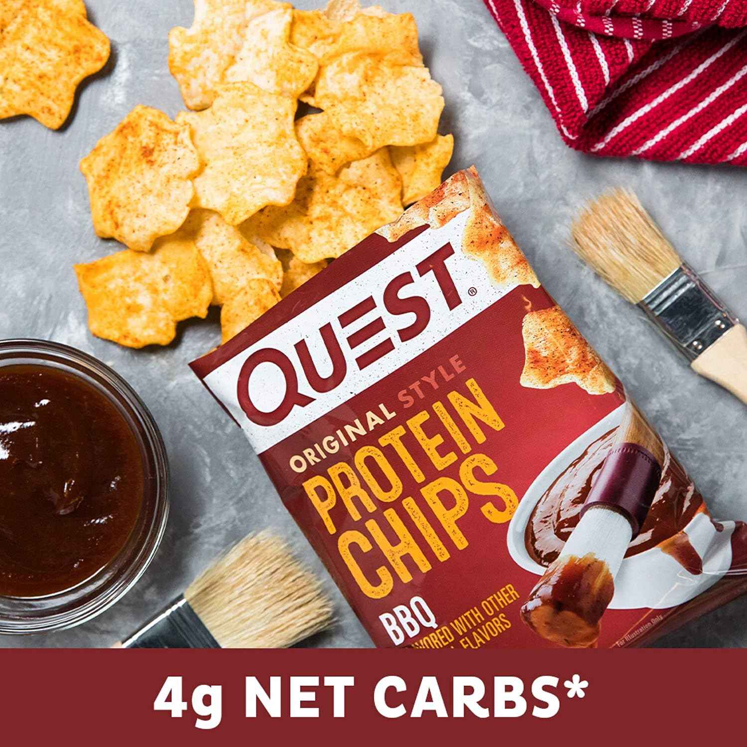 Quest Nutrition BBQ OG Protein Chips, 19g Protein, 1.1 oz Bags, 12 Count | 4g Net Carbs, Gluten Free, High Quality Protein, Baked Crunch, Bold Smoky-Sweet BBQ Flavor, Individually Wrapped 1.1oz Bags
