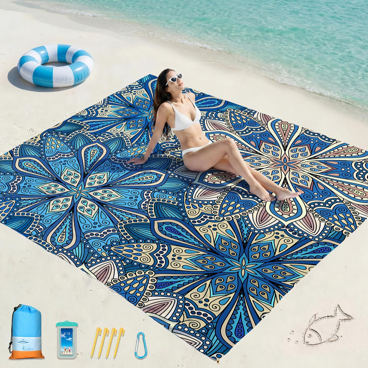 Beach Blanket Waterproof Sandproof 78''X81''/10'X9' Oversized Big Blanket