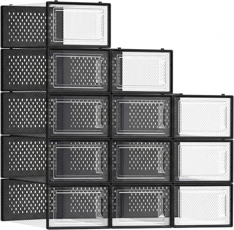 SONGMICS Shoe Boxes, Clear Plastic Sneaker Box, Pack of 12