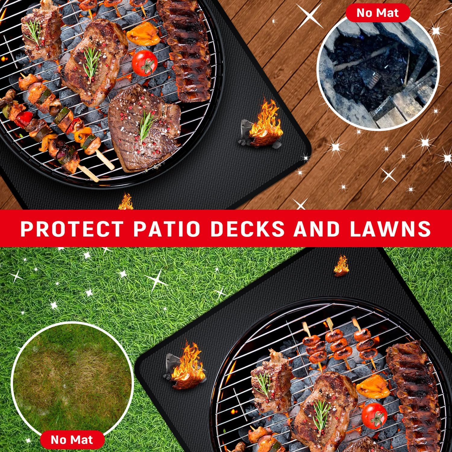 75 x 40 inches Under Grill Mats for Outdoor Grill Patio & Deck BBQ