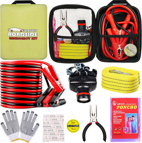 Emergency Roadside Kit for Car With Jumper Cables, Gift for New Drivers