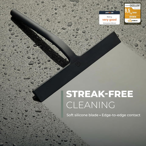 GÜTEWERK Silicone Shower Squeegee with 3-in-1 No-Drill Mount, Black, 9''