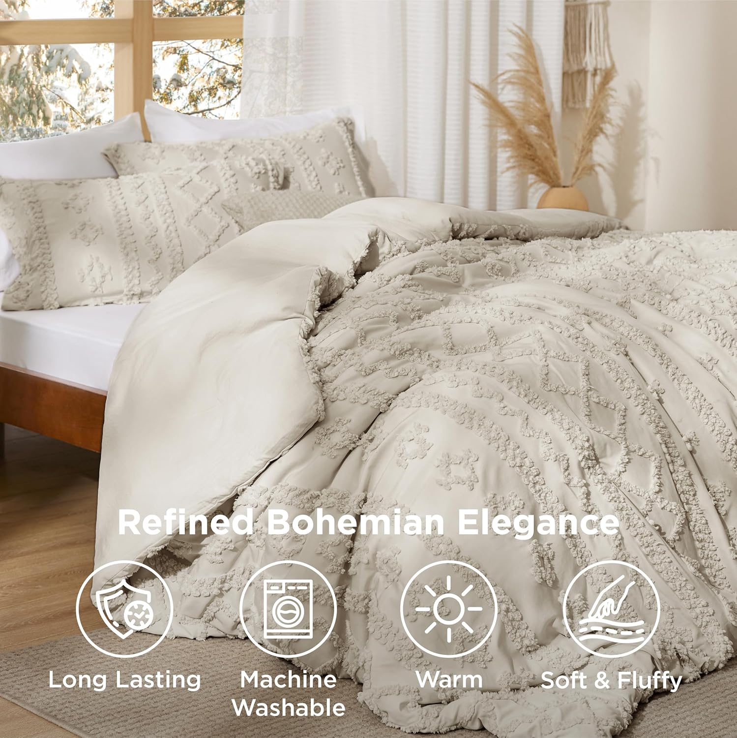 Bedsure Boho Comforter Set California King, Bedroom Decor Bedding Set Linen