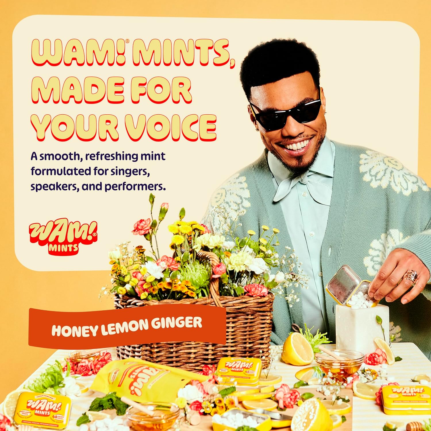 WAM! Honey Lemon Ginger Mints, Sugar Free Breath Mints, 5 Tins