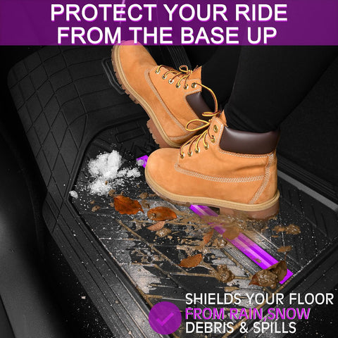 CAR PASS Rubber Floor Mats for Cars, Car Mats Full Sets DeepDish,Universal S~L Size Trim-to Fit Automotive Floor Mat for Truck Van SUV, Heavy Duty Waterproof All-Weather Floor Liners Black Purple