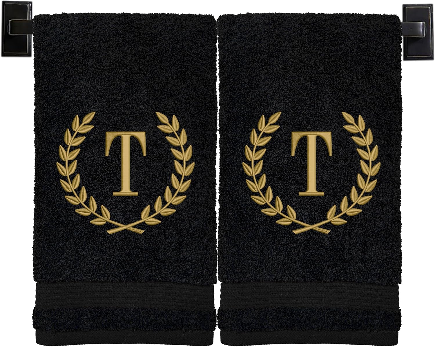 Monogrammed Hand Towels for Bathroom | Set of 2 | Genuine Turkish Towels | Choose Towel and Thread Color | A - Z | Monogrammed Towels with Embroidered Wheat Laurel Design