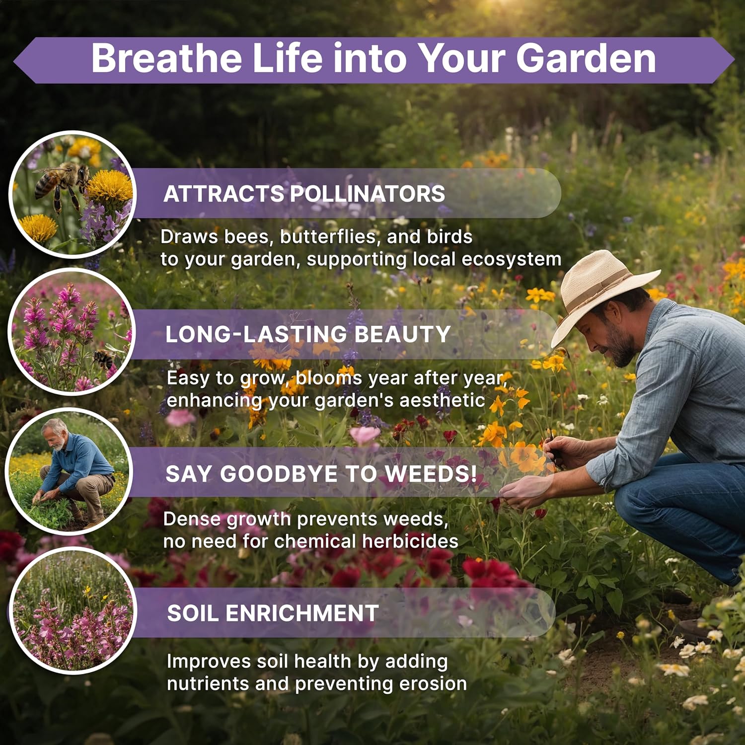 Organo Republic 23 Wildflower Seeds Annual & Perennial Mix for Indoor & Outdoors, Attract Birds & Butterflies 100,000+ Non-GMO, Heirloom Garden Seeds, 4oz Packet for Growing Wild Flowers