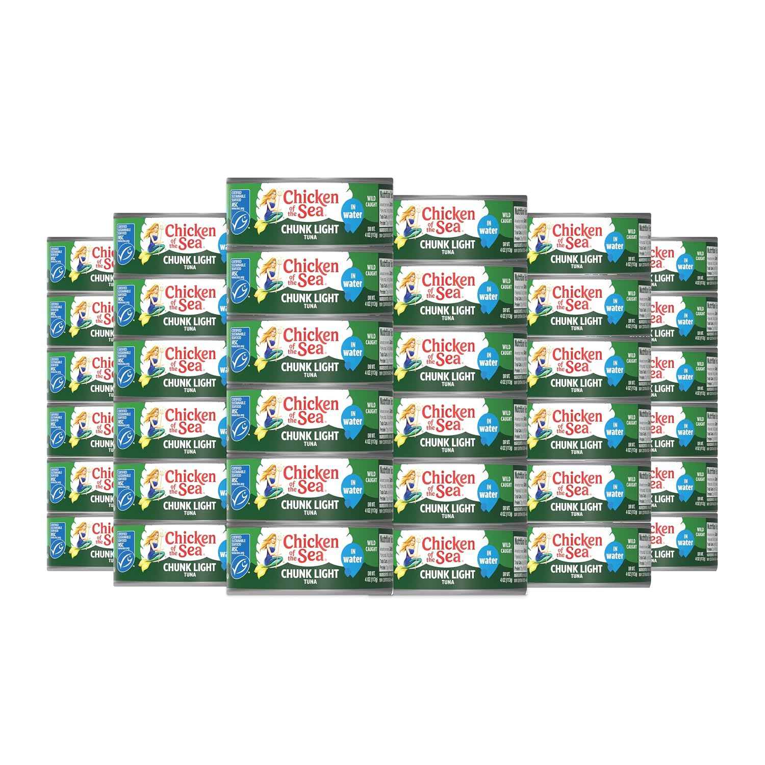 Chicken of the Sea Wild Caught Chunk Light Tuna, 5 Ounce Cans, 48-Count – High Protein 100% Classic Chunk Tuna in Water – Delicious, Easy, Nutritious Ready to Eat Meals
