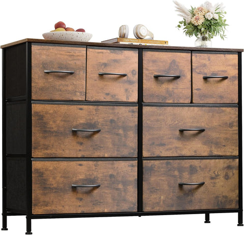 WLIVE Wide Dresser for Bedroom, 8 Drawer Chest of Drawers, Rustic Brown