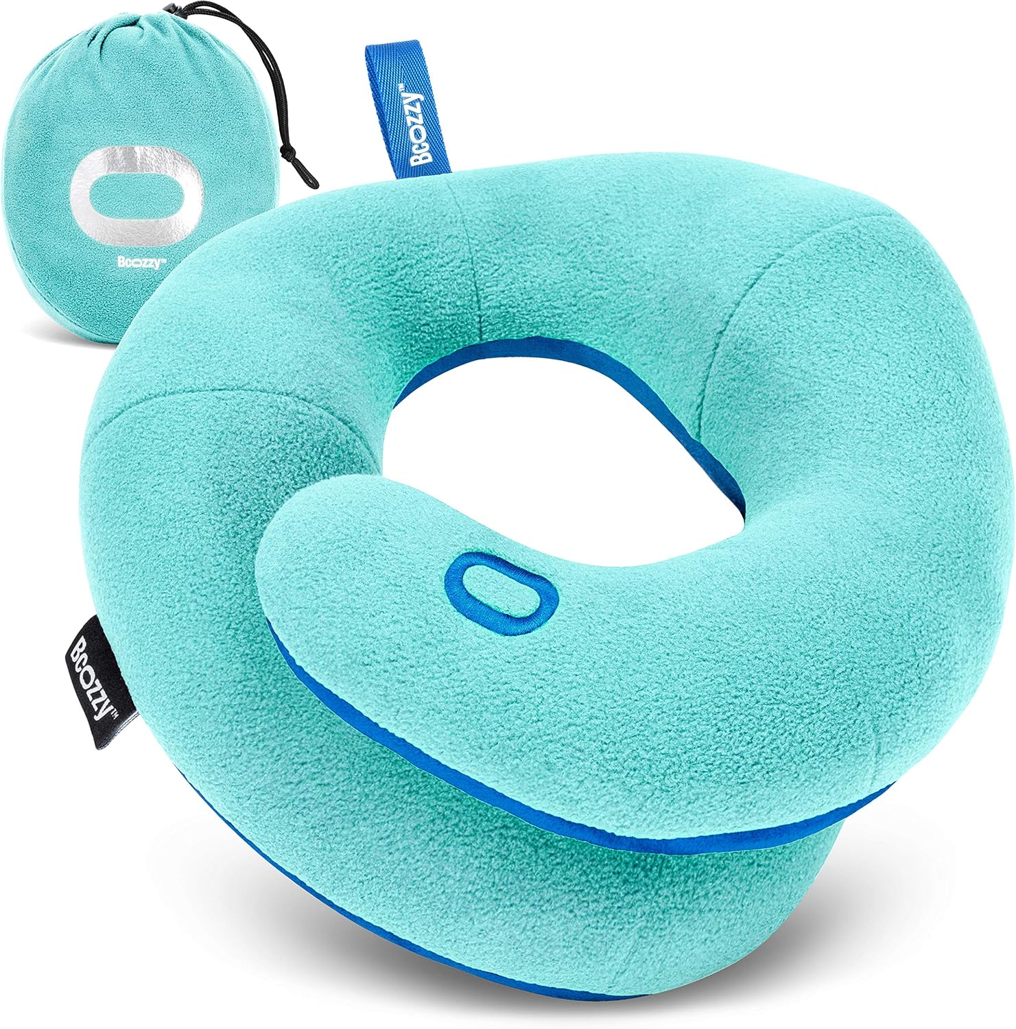 BCOZZY Kids Travel Neck Pillow (8-12 Y/O) - Patented Soft Pillow for Head & Chin Support in Car Seat, Airplane, and Road Trips. Adjustable Size, Fully Washable, Carry Bag, Medium, Light Blue