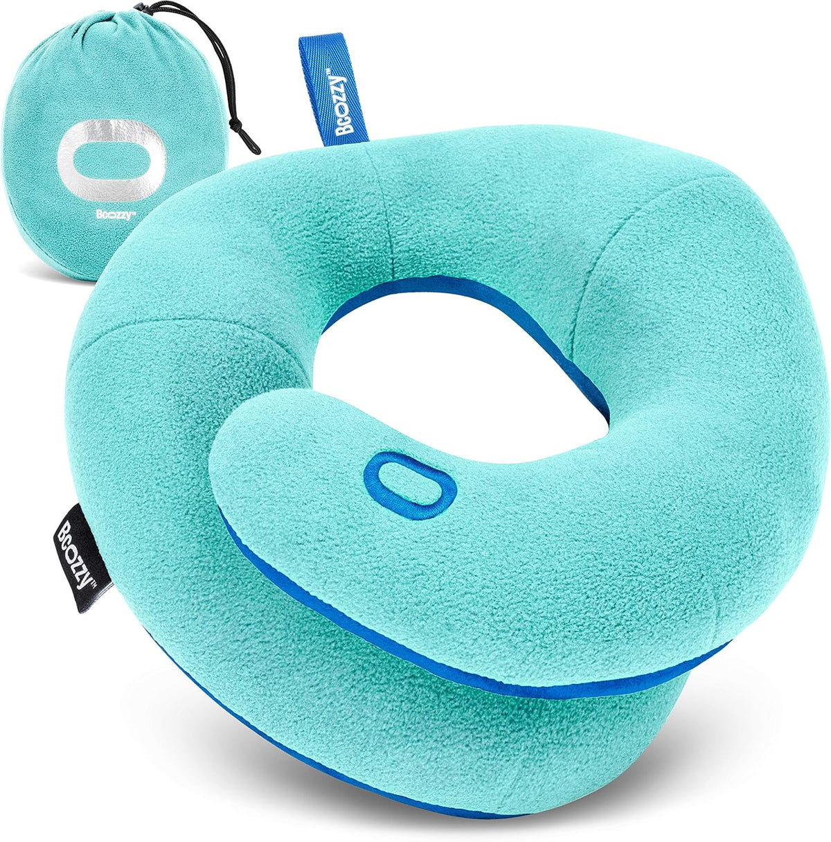 BCOZZY Kids Travel Neck Pillow (8-12 Y/O) - Patented Soft Pillow for Head & Chin Support in Car Seat, Airplane, and Road Trips. Adjustable Size, Fully Washable, Carry Bag, Medium, Light Blue