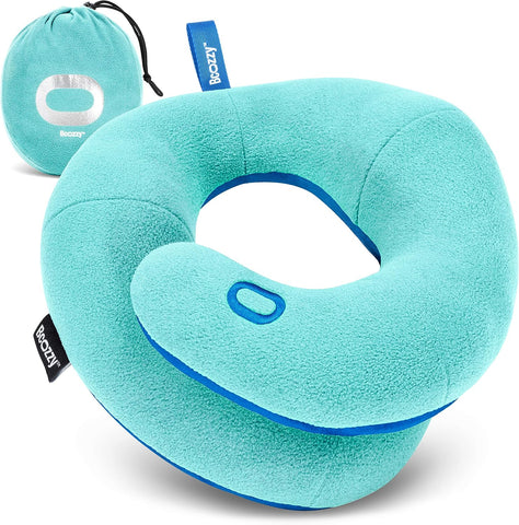 BCOZZY Kids Travel Neck Pillow (8-12 Y/O) - Patented Soft Pillow for Head & Chin Support in Car Seat, Airplane, and Road Trips. Adjustable Size, Fully Washable, Carry Bag, Medium, Light Blue