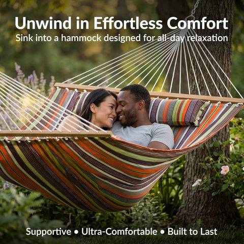 Sunnydaze Quilted Double Hammock for Outside with Pillow, Canyon Sunset