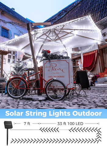 Minetom Solar String Lights Outdoor,40FT 100 LED Solar Powered String Light