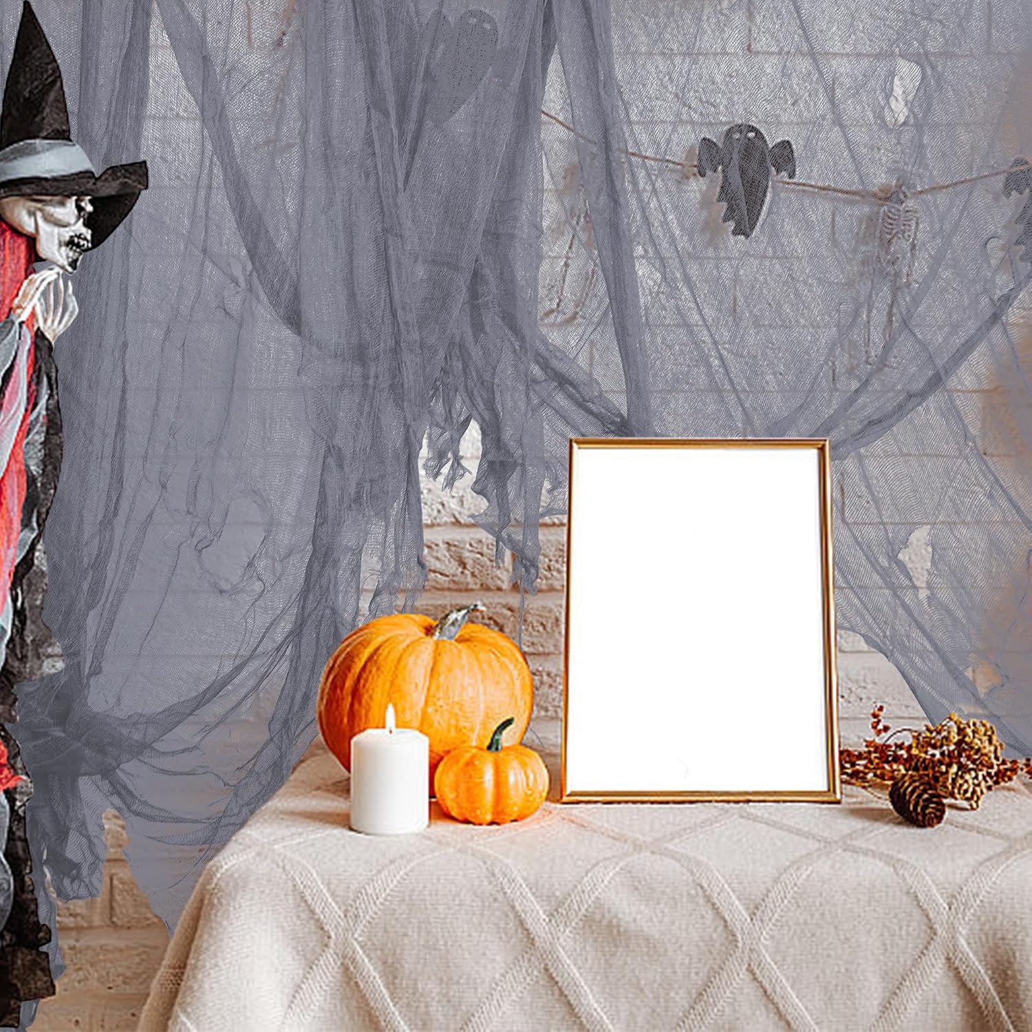 600" x 40" Halloween Creepy Cloth, Gray Halloween Spooky Fabric Cloth