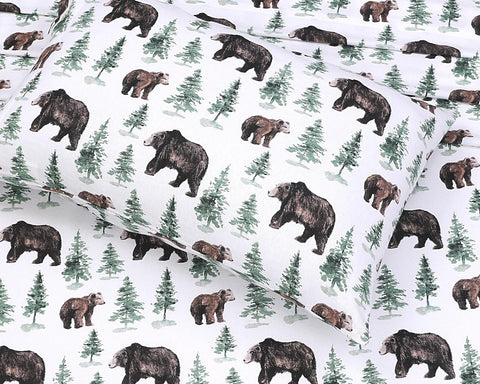 RUVANTI 100% Cotton Flannel Sheets King Size, 4 PCs, Bear & Tree