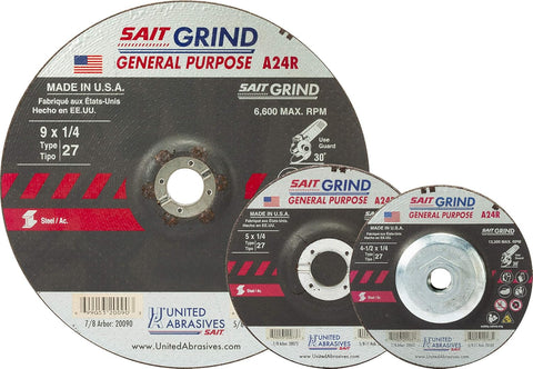 United Abrasives-SAIT 20076 A24R General Purpose/Long Life Grinding Wheel (Type 27/Depressed Center) 6" x 1/4" x 5/8-11", 10-Pack