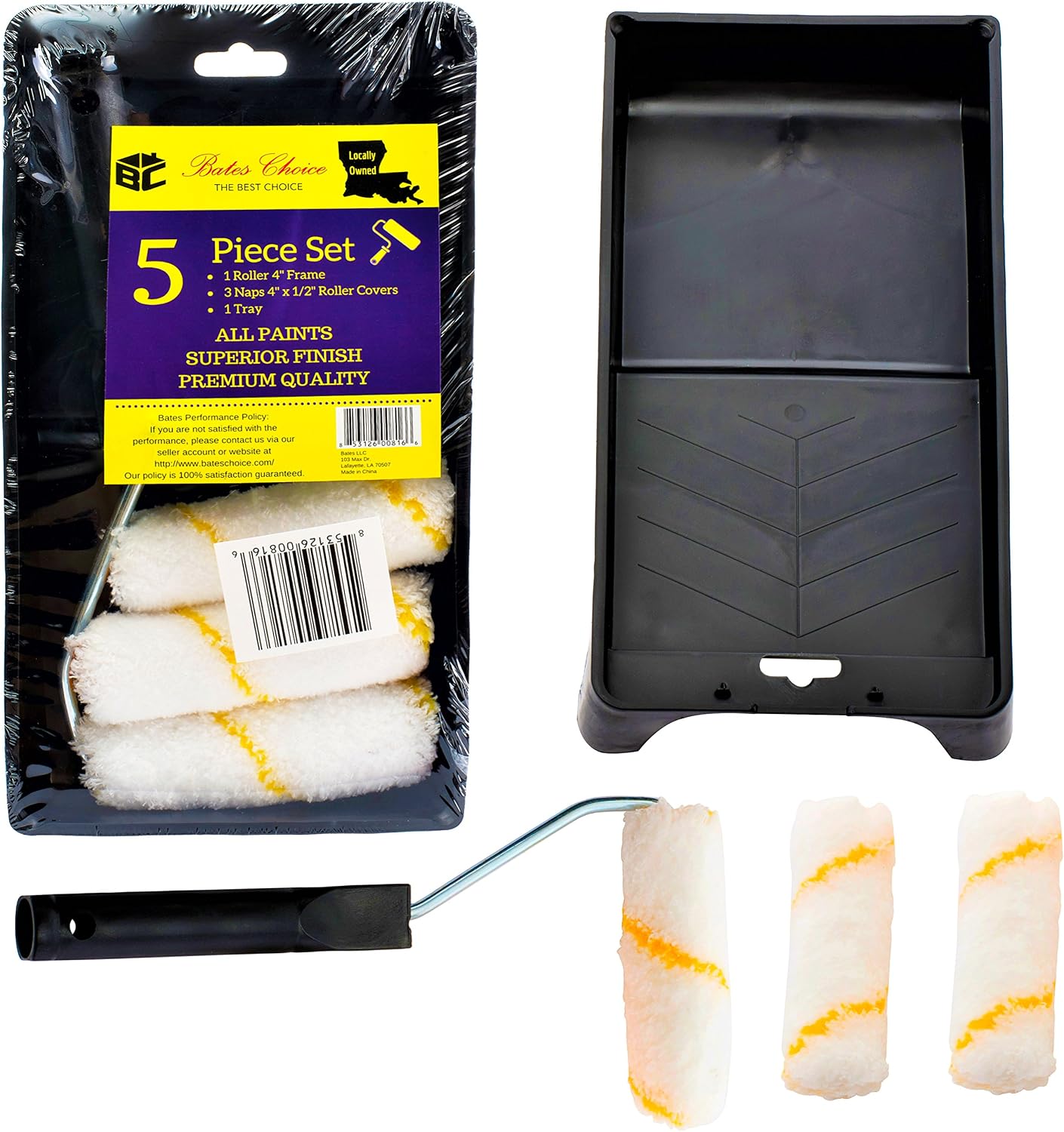 Bates- Paint Tray Set, Paint Roller Kit, 11 pcs, 9" & 4" Rollers, Small Roller, Trays & Covers for House Painting Supplies