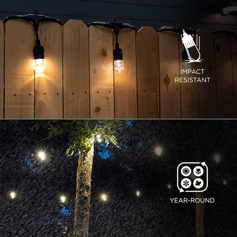 Enbrighten Classic Outdoor String Lights, 48ft, 24 Bulbs, White Light Only