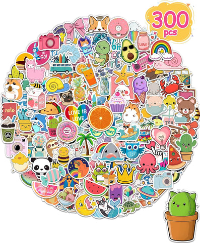 300 Pcs/Pack Water Bottle Stickers for Kids, Cute Vinyl Waterproof Stickers