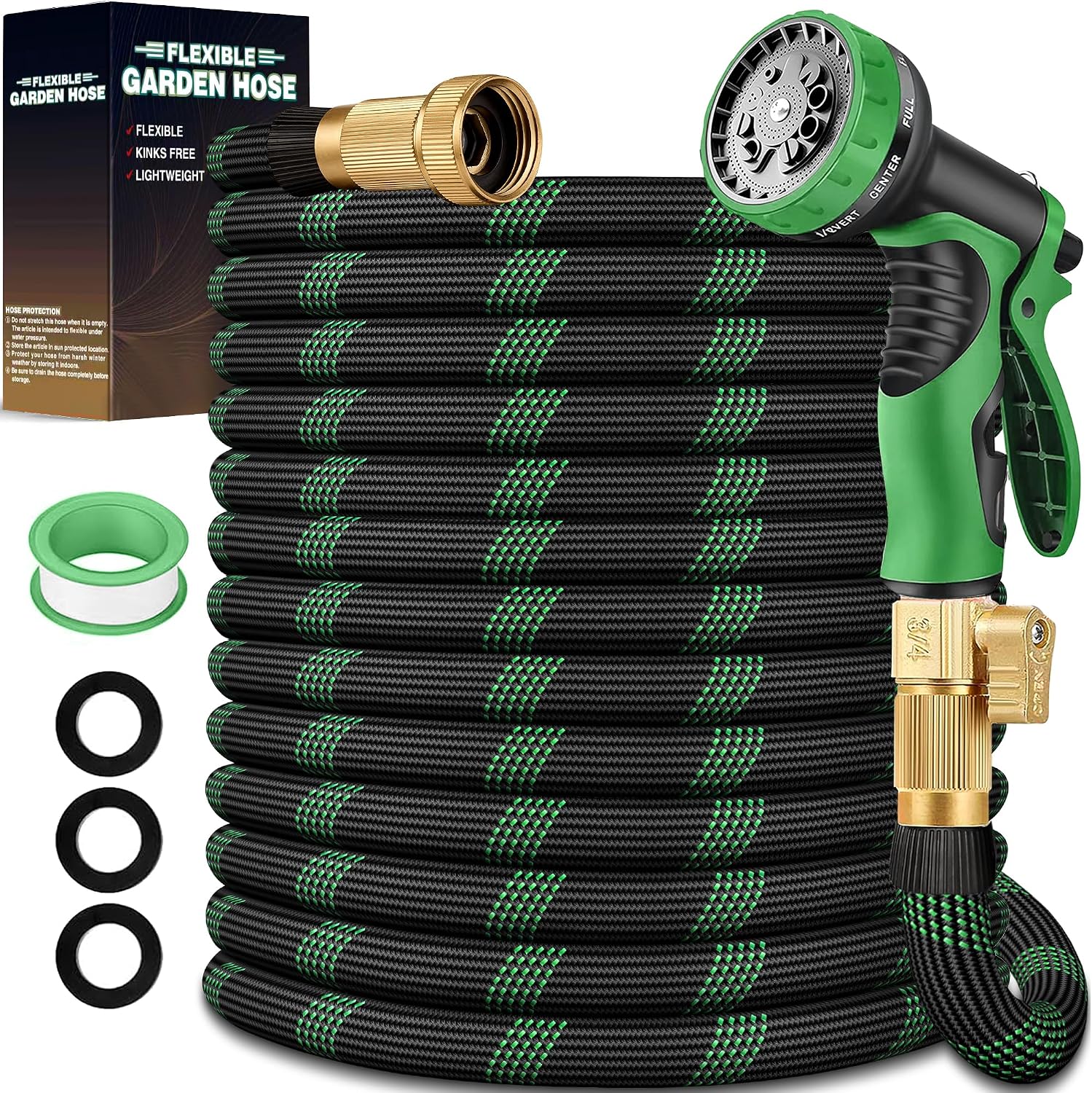 75 ft Garden Hose, 2026 Upgraded Lightweight with 3/4" Solid Brass Fittings, Ultra Durable No Kink Flexible Hose with 10-Function Nozzle, Leak-Free All-Weather for Yard, Lawn