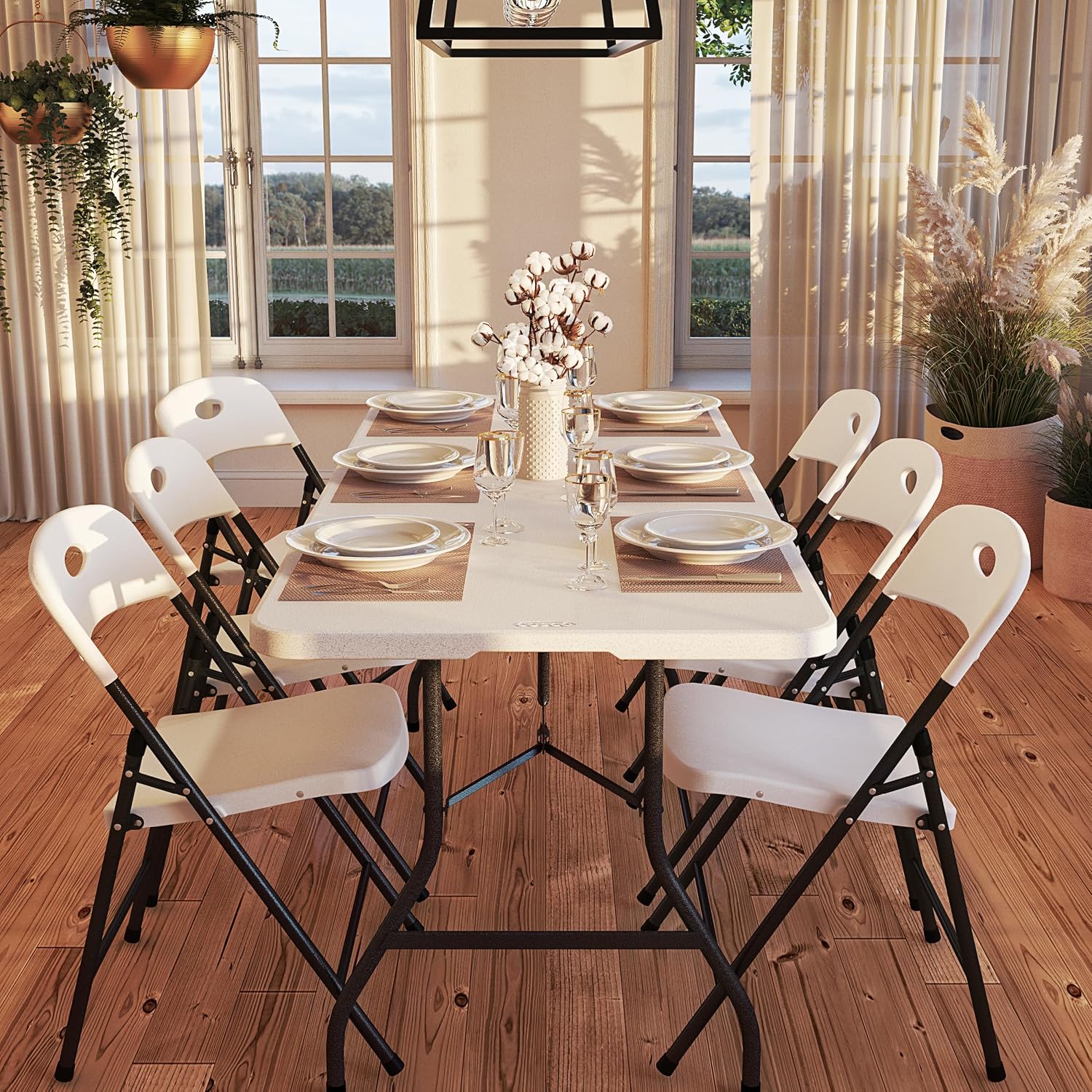 Cosco 6ft Fold-in-Half Blow Molded Folding Table, Indoor/Outdoor, Comfort Handle, Lightweight Plastic Construction - White